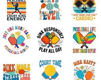 Pack de pickleball PNG et SVG | Dessins sportifs amusants | Raquettes, courts et graphiques d'équipe | Téléchargement numérique