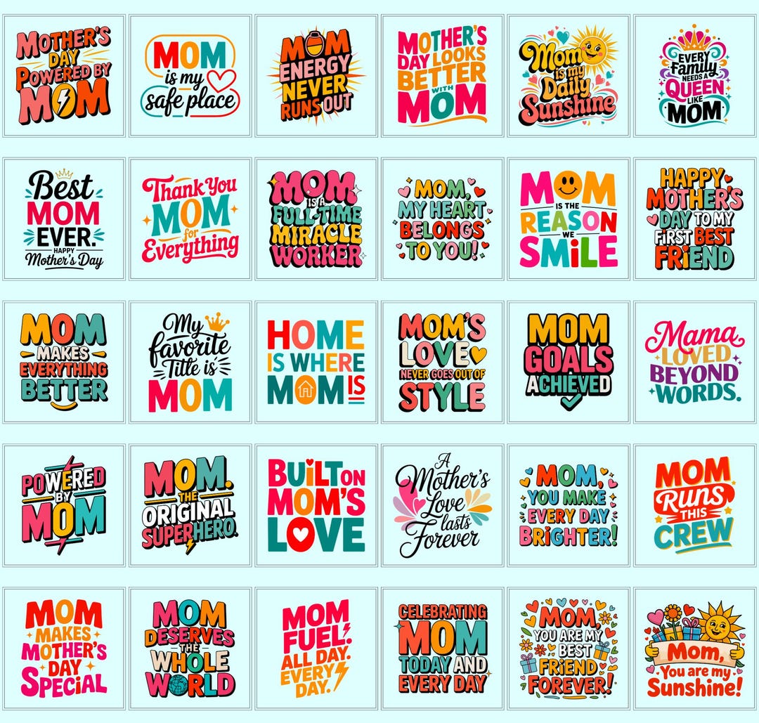 Mothers Day PNG Bundle | Retro Style Artwork | Happy Parenting Theme | Mama Quote | Shirt 