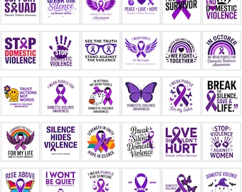 Domestic Violence Awareness PNG Bundle | Purple Ribbon Graphics Pack | Survivor Support Artwork | Digital Download