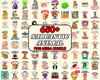 Sarcastic Animal PNG Bundle | Retro Humor Collection | Funny Quote Graphics | Mug Crafts | Digital Download