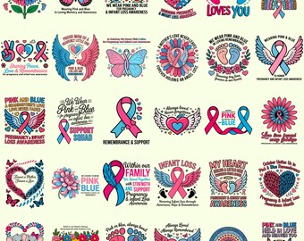 Pregnancy & Infant Loss Awareness Bundle | Pink Blue Ribbon Design | Angel Mommy Graphic | Sublimation Clipart