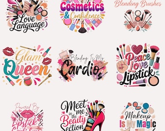 Makeup Artist PNG & SVG Bundle | Leopard Lips Cosmetic Graphics | Hairstylist Beauty Quotes | Digital Download