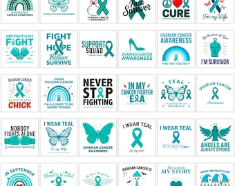 Ovarian Cancer PNG Bundle | Teal Ribbon Graphics Pack | Survivor Support Artwork | Awareness Campaign Download
