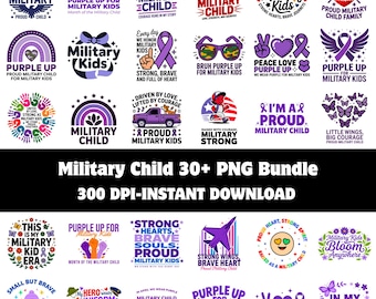 Military Child PNG Bundle | Purple Up Awareness Designs | Kids Month Patriotic Family Support Clipart