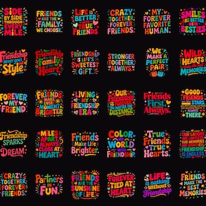 Pack d'images PNG de citations sur l'amitié | Idée cadeau pour meilleure amie | Clipart avec des phrases amusantes | Graphisme pour sublimation | Téléchargement numérique