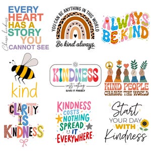 Vriendelijkheidscitaten PNG- en SVG-bundel | Spread Be Kind-bloemmotieven | Inspirerende shirtkunst met wilde bloemen