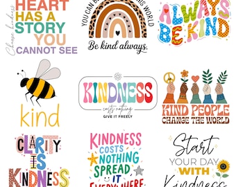 Pacchetto di citazioni sulla gentilezza in formato PNG e SVG / Disegni floreali "Diffondi la gentilezza" / Illustrazioni motivazionali con fiori selvatici per magliette