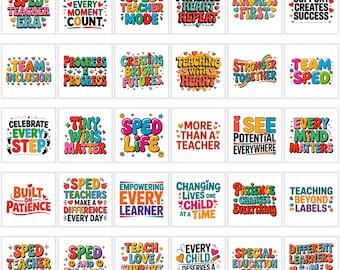 SPED Teacher PNG Bundle | Retro Rainbow Leopard Classroom Designs | Inclusive Teaching Gift Graphics