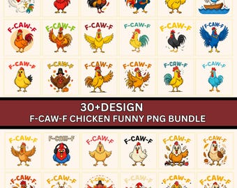 F-Caw Chicken PNG Bundle | Screaming Rooster Meme | Sarcastic Farm Animal Humor Design