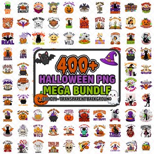 Pacchetto di oltre 400 immagini PNG di Halloween / Illustrazioni retrò a tema spettrale / Disegni di zucche fantasma infestate / Clipart autunnali