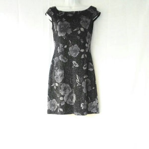 90s Dark Floral Dress Sparkly Glitter Black Rose Print Cap Sleeves