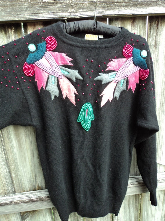 Abstract Embellished Black Sweater - image 1