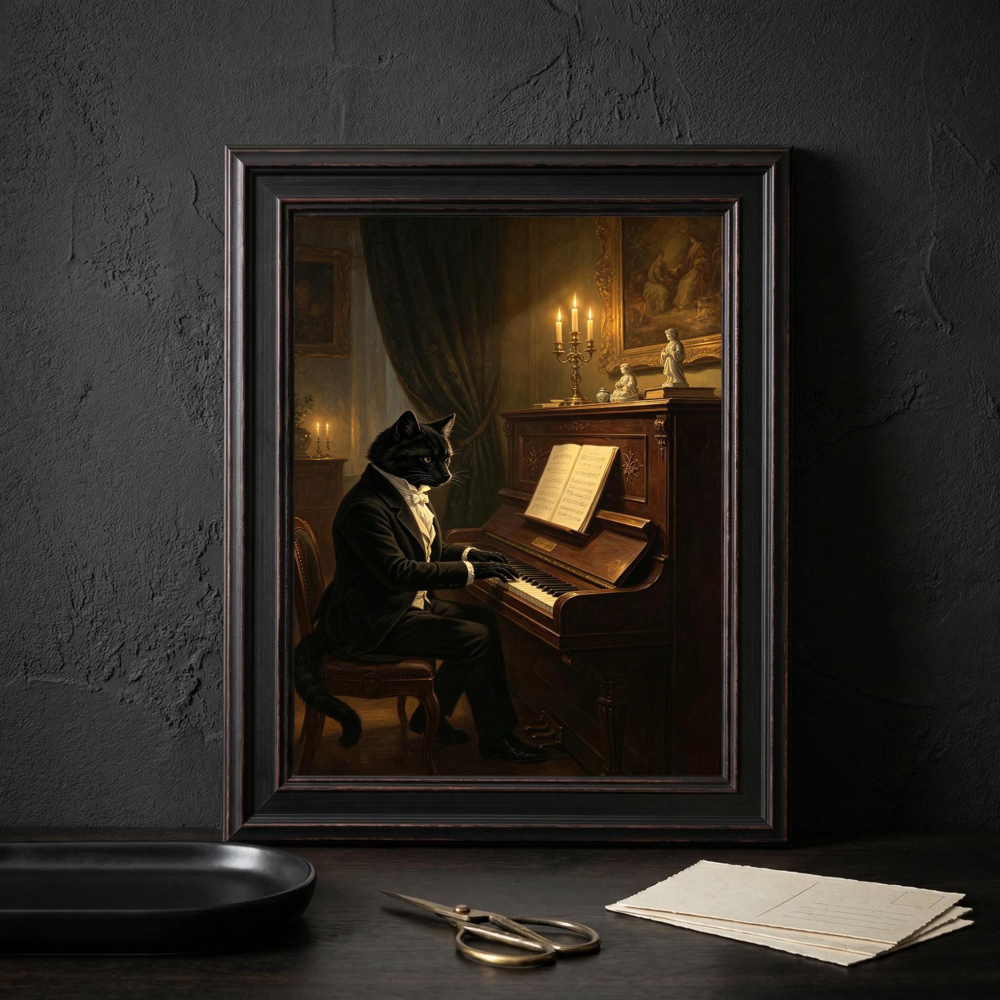Tuxedo Cat Piano Print - Etsy