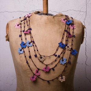 Crochet Necklace, Oya Necklace, Turkish Oya, 155.51&quot; Needle Lace, Turkish Lace, Ethnic Necklace, Traditional Oya, FAST Shipment halime-002