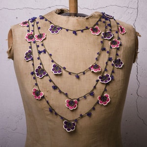 Crochet Necklace, Oya Necklace, Turkish Oya, 129.92&quot; Needle Lace, Turkish Lace, Ethnic Necklace, Traditional Oya, FAST Shipment mekiye-001