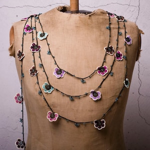 Crochet Necklace, Oya Necklace, Turkish Oya, 137.80&quot; Needle Lace, Turkish Lace, Ethnic Necklace, Traditional Oya, FAST Shipment mekiye-014