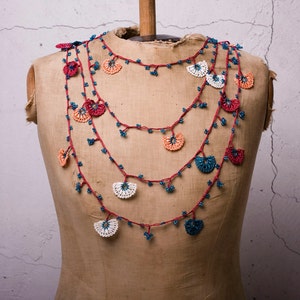 Crochet Necklace, Oya Necklace, Turkish Oya, 125.98&quot; Needle Lace, Turkish Lace, Ethnic Necklace, Traditional Oya, FAST Shipment saime-025