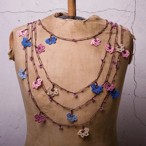 Crochet Necklace, Oya Necklace, Turkish Oya, 148.43&quot; Needle Lace, Turkish Lace, Ethnic Necklace, Traditional Oya, FAST Shipment halime-005