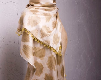 Ikat Scarf, Crochet Oya and Ikat Scarf, Ikat with Bead Lace Ends, 16.53&#39;&#39; x 78.74&#39;&#39; Ikat and Oya, Crochet Ikat Shawl, FAST Shipment 153