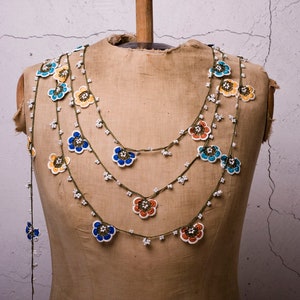 Crochet Necklace, Oya Necklace, Turkish Oya, 131.89&quot; Needle Lace, Turkish Lace, Ethnic Necklace, Traditional Oya, FAST Shipment mekiye-004
