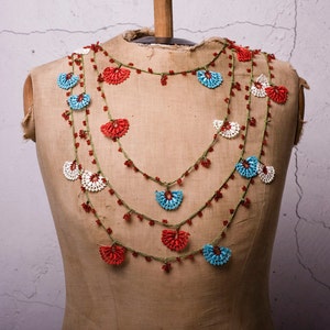 Crochet Necklace, Oya Necklace, Turkish Oya, 139.76&quot; Needle Lace, Turkish Lace, Ethnic Necklace, Traditional Oya, FAST Shipment saime-011