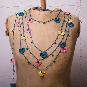 Crochet Necklace, Oya Necklace, Turkish Oya, 141.73" Needle Lace, Turkish Lace, Ethnic Necklace, Traditional Oya, FAST Shipment leman-004