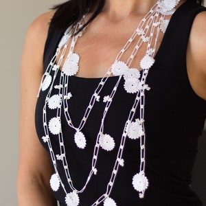 Crochet Necklace, Oya Necklace, Turkish Oya, 137.01&quot; Needle Lace, Turkish Lace, Ethnic Necklace, Traditional Oya, FAST Shipment bahar-033-