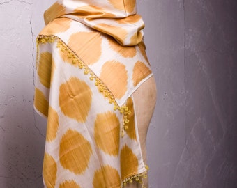 Ikat Scarf, Crochet Oya and Ikat Scarf, Ikat with Bead Lace Ends, 14.17&#39;&#39; x 78.74&#39;&#39; Ikat and Oya, Crochet Ikat Shawl, FAST Shipment 140