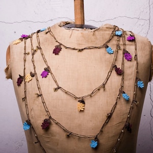 Crochet Necklace, Oya Necklace, Turkish Oya, 135.83" Needle Lace, Turkish Lace, Ethnic Necklace, Traditional Oya, FAST Shipment bahar-011