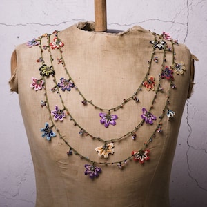 Crochet Necklace, Oya Necklace, Turkish Oya, 127.95&quot; Needle Lace, Turkish Lace, Ethnic Necklace, Traditional Oya, FAST Shipment saime-002