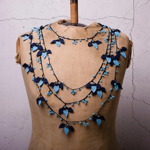 Crochet Necklace, Oya Necklace, Turkish Oya, 143.70&quot; Needle Lace, Turkish Lace, Ethnic Necklace, Traditional Oya, FAST Shipment halime-004
