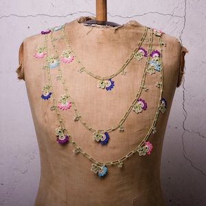 Crochet Necklace, Oya Necklace, Turkish Oya, 125.98&quot; Needle Lace, Turkish Lace, Ethnic Necklace, Traditional Oya, FAST Shipment fatma-001