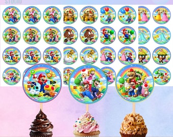 スーパーマリオのカップケーキトッパー16個セット 子供の誕生日デコレーション CSM1