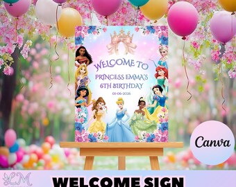 Princess Welcome Sign Kids Birthday Party Poster WP1
