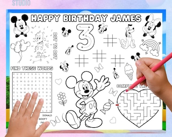 ミッキーマウスのランチョンマット、子供の誕生日アクティビティシート MM1