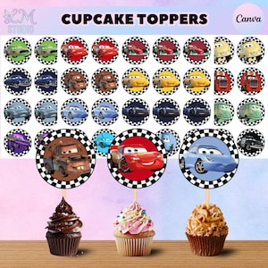 16 Cars Cupcake Toppers Verlichting McQueen Verjaardagsdecor FC1