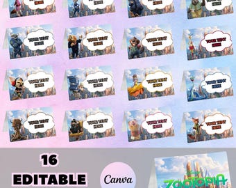 16 carpas de comida de Zootopia para decoración de fiestas de cumpleaños infantiles FZ1