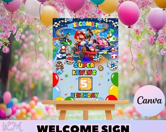 Super Mario Welcome Sign Kids Birthday Party Poster WM1