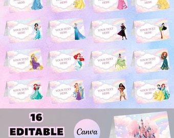 16 Editable Princess Food Tent Kids Birthday Party Decor FP1