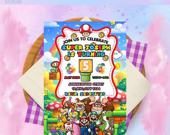 スーパーマリオの誕生日招待状テンプレート キッズパーティー ISM1