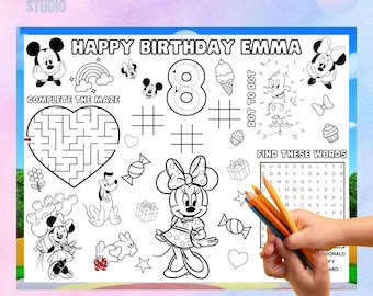ミニーマウスのランチョンマット、子供の誕生日アクティビティシート MM1