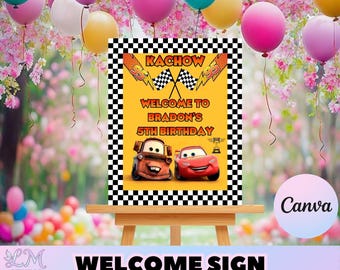 車のウェルカムサイン 子供の誕生日パーティーポスター WC1