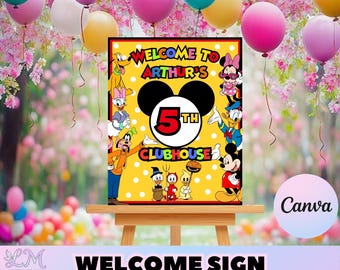 Mickey Mouse Welcome Sign Kids Birthday Party Poster WM1