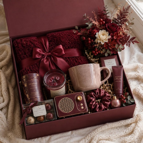 Cozy Care Package for Her, Fall Gift Box for Women, Self Care Basket with Blanket Mug Candle, Birthday Thinking of You Gift