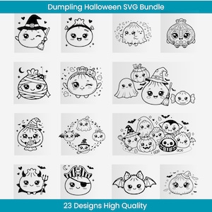 Cute Halloween Kawaii Dumpling SVG Bundle - 23 Designs | Witch Ghost Pumpkin Spooky Cute Little Dumplings Cricut Cut Files