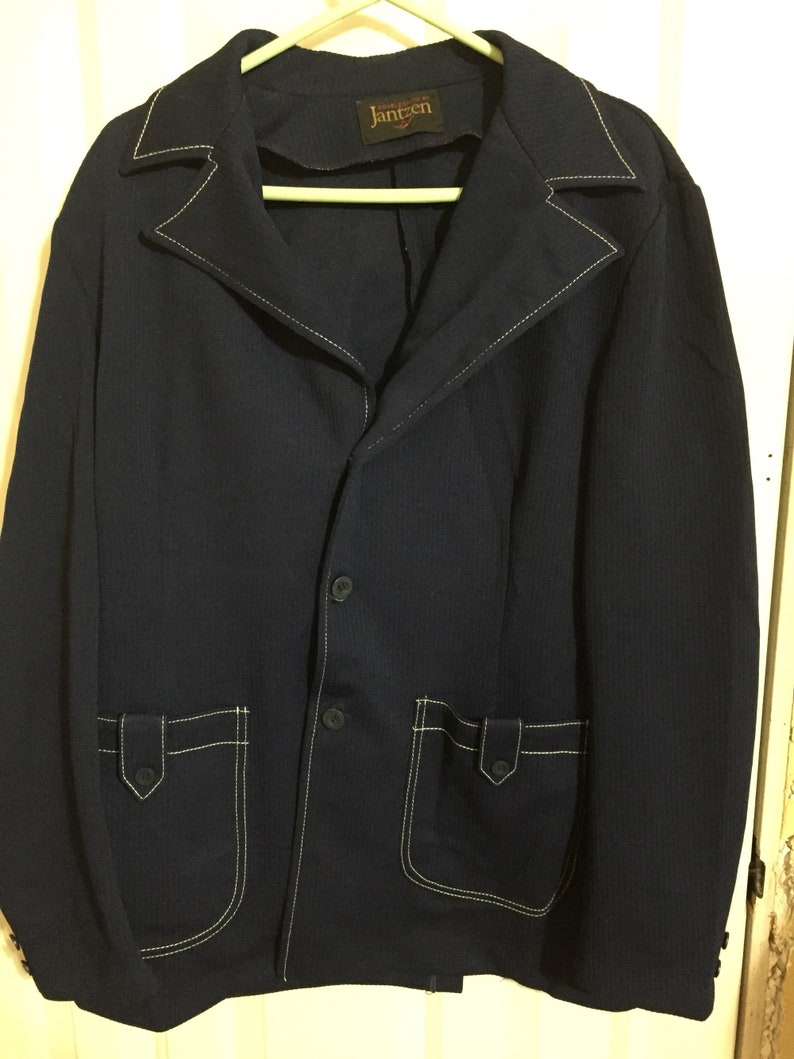 vintage 1970s leisure suit jacket Navy blue size 44 Jantzen