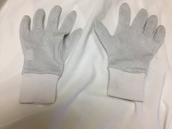vintage metallic silver knit gloves Michael Jacks… - image 2