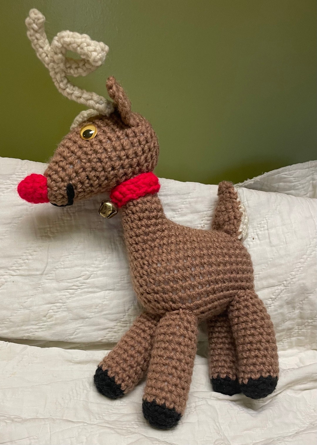 Red Knitted Raindeer Bib 1PSC