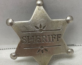 Vintage 1950's / 1960's Gonher / Barval Sheriff Star Pin Badge - Set Of 12  On Shop Display Card - Un Punched