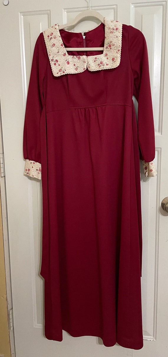 burgundy polyester Maxi dress late 1960s early 197